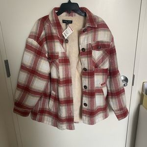 Love Tree Unisex Plaid Faux Fur Jacket with Buttons